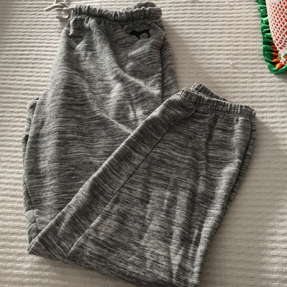 Pink full length grey sweatpants